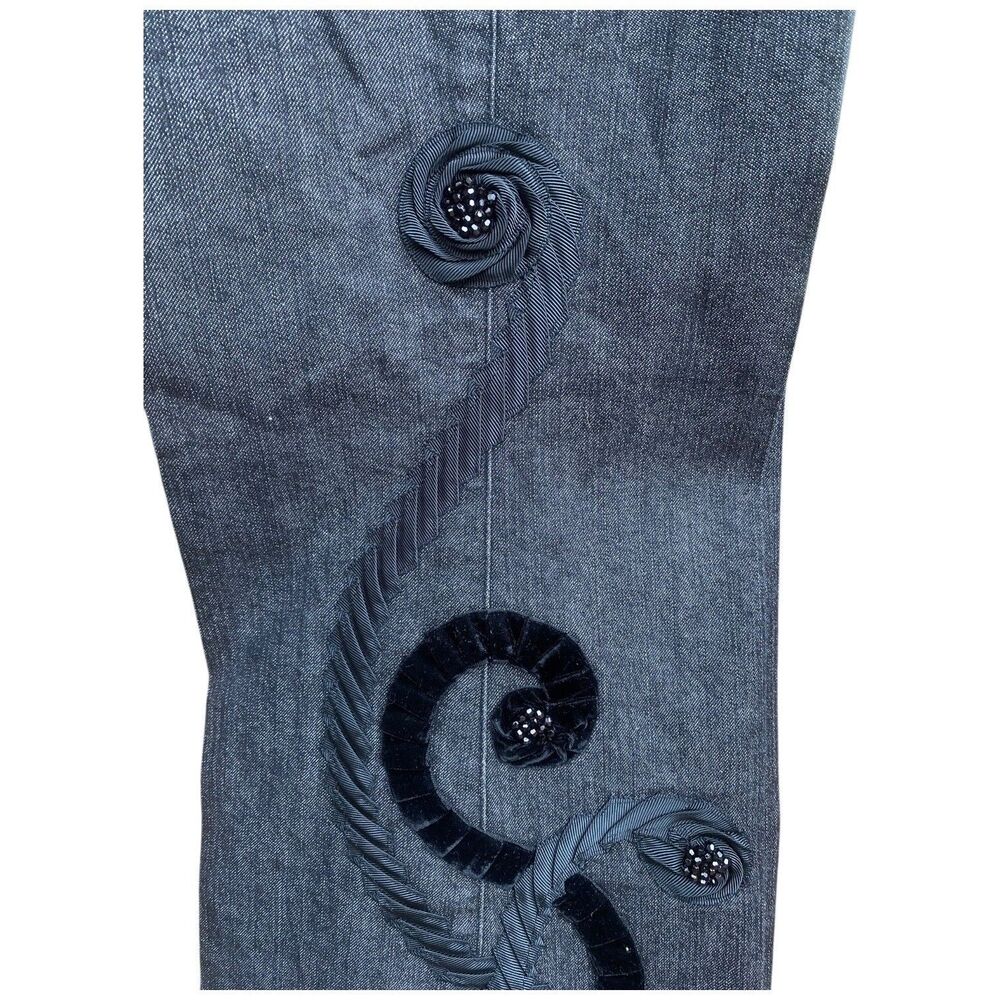 Vtg Y2K Black Swirl Velvet Embroidered Stretch Flare Jeans Pants 10 Boho Goth - Picture 7 of 16